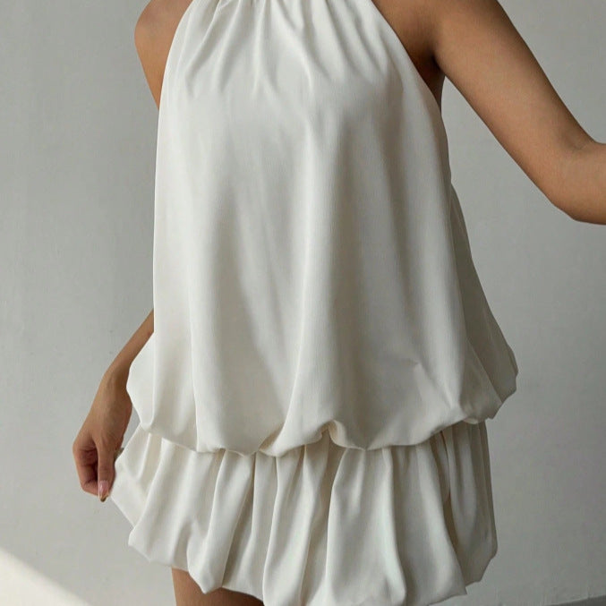 Dame sommerligt minikjole med halterneck og asymmetrisk design Skovae