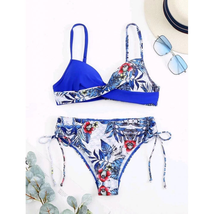 Dame triangel-bikini med blomstermønster og stilfulde bånd Skovae