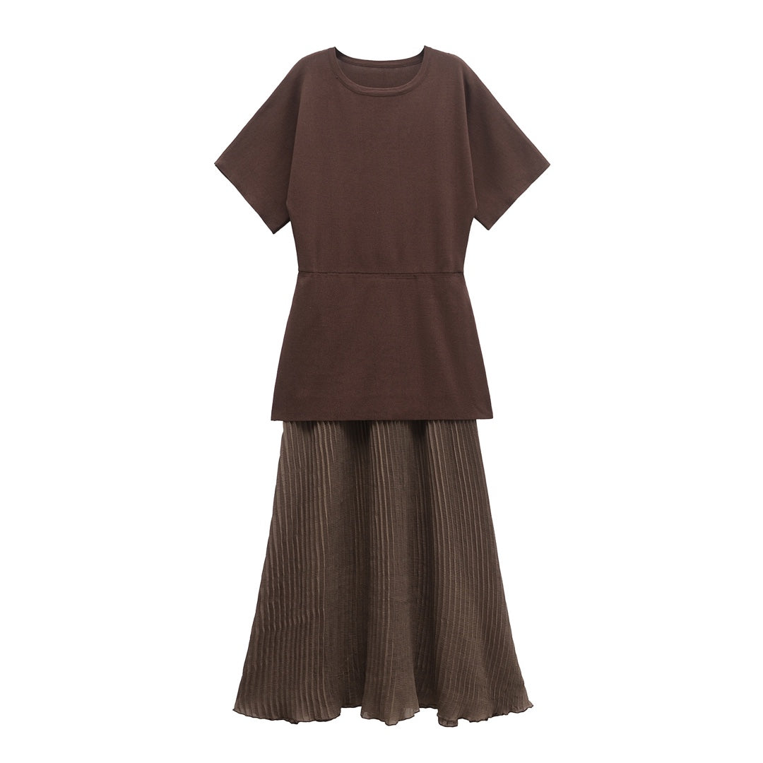 Femme Falten Maxi-Nederdel og T-Shirt Sæt Stilla