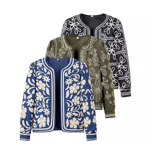 Dame blousonjakke med floralt mønster og elegante accenter Stilla