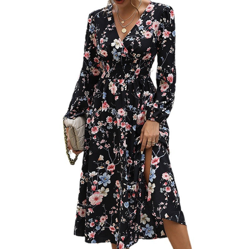 Dame Maxikjole med elegant blomstret design og voluminøse ærmer Stilla