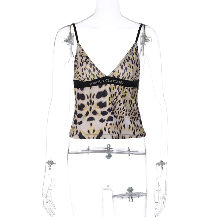 Damer sexet Leo-print spaghetti-top med elegant udskæring Stilla