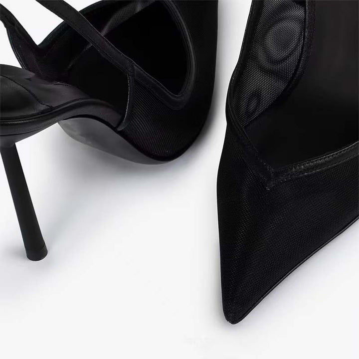 Femme Mesh Spids Udsnit Stiletto Pumps med Ankelrem Stilla
