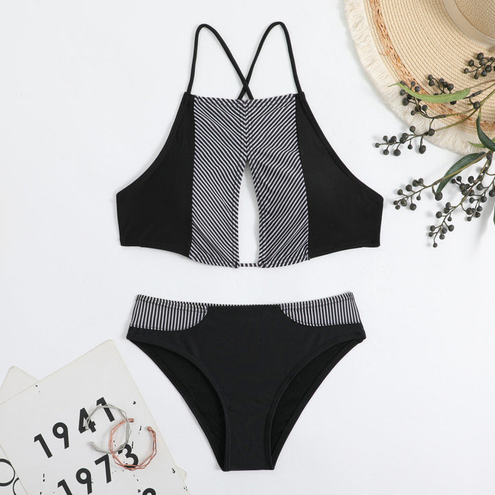 Dame Sport-Bikini med moderne stribedesign og justerbare stropper Skovae