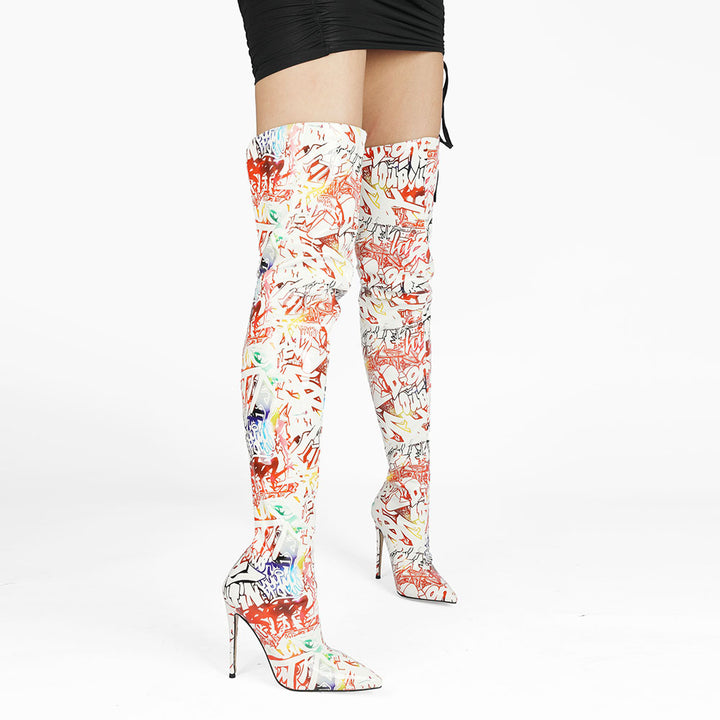 Femme Over-the-Knee Grafiktryk Stiletto Støvler Stilla