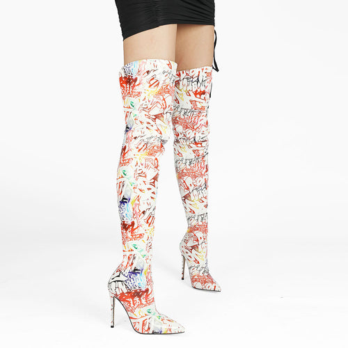 Femme Over-the-Knee Grafiktryk Stiletto Støvler Stilla