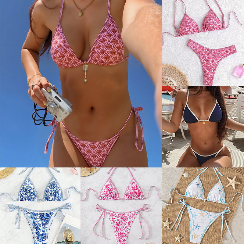 Dame triangel-bikini med justerbare bånd og elegante detaljer Skovae