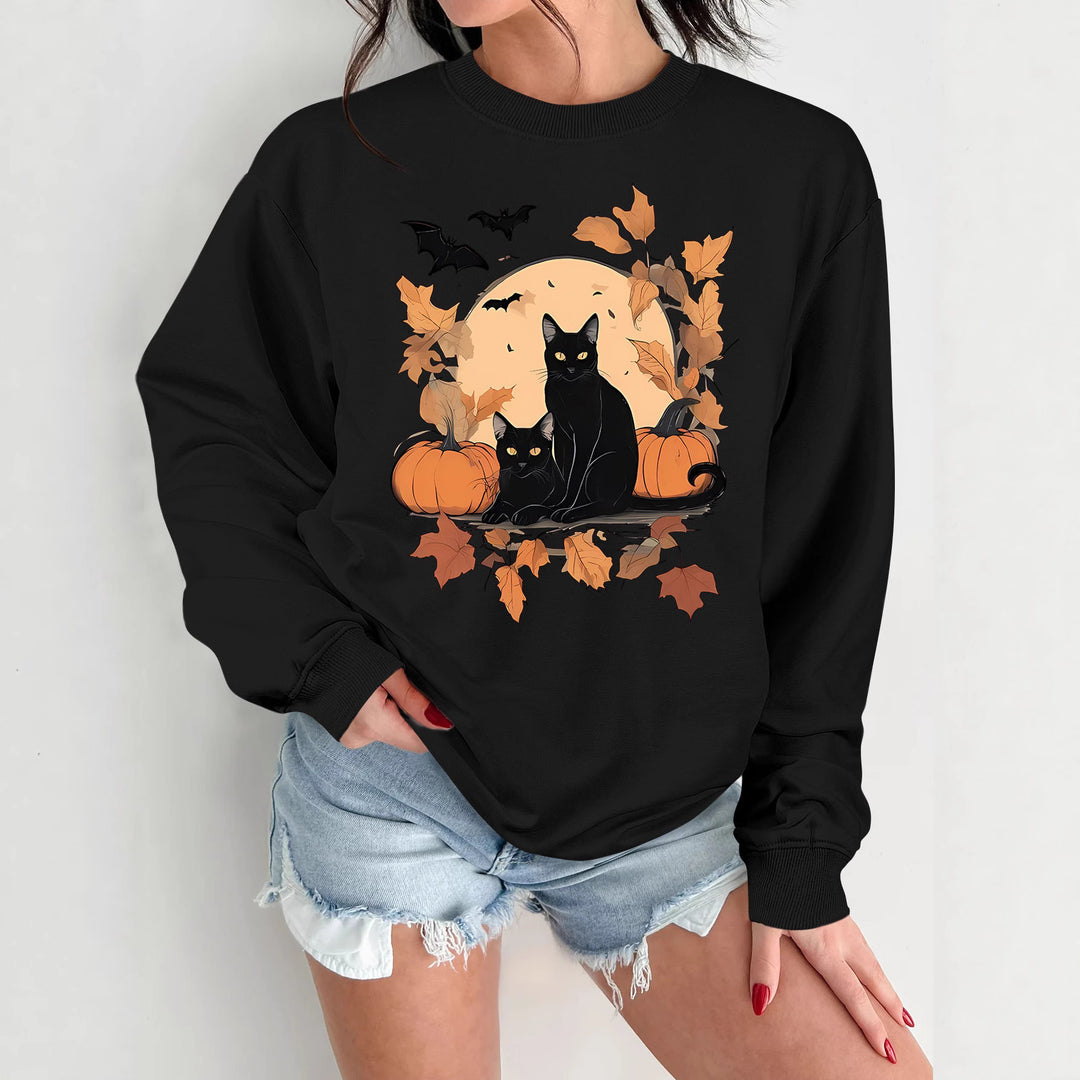 Dame sweatshirt med efterårs kat og græskar design Stilla
