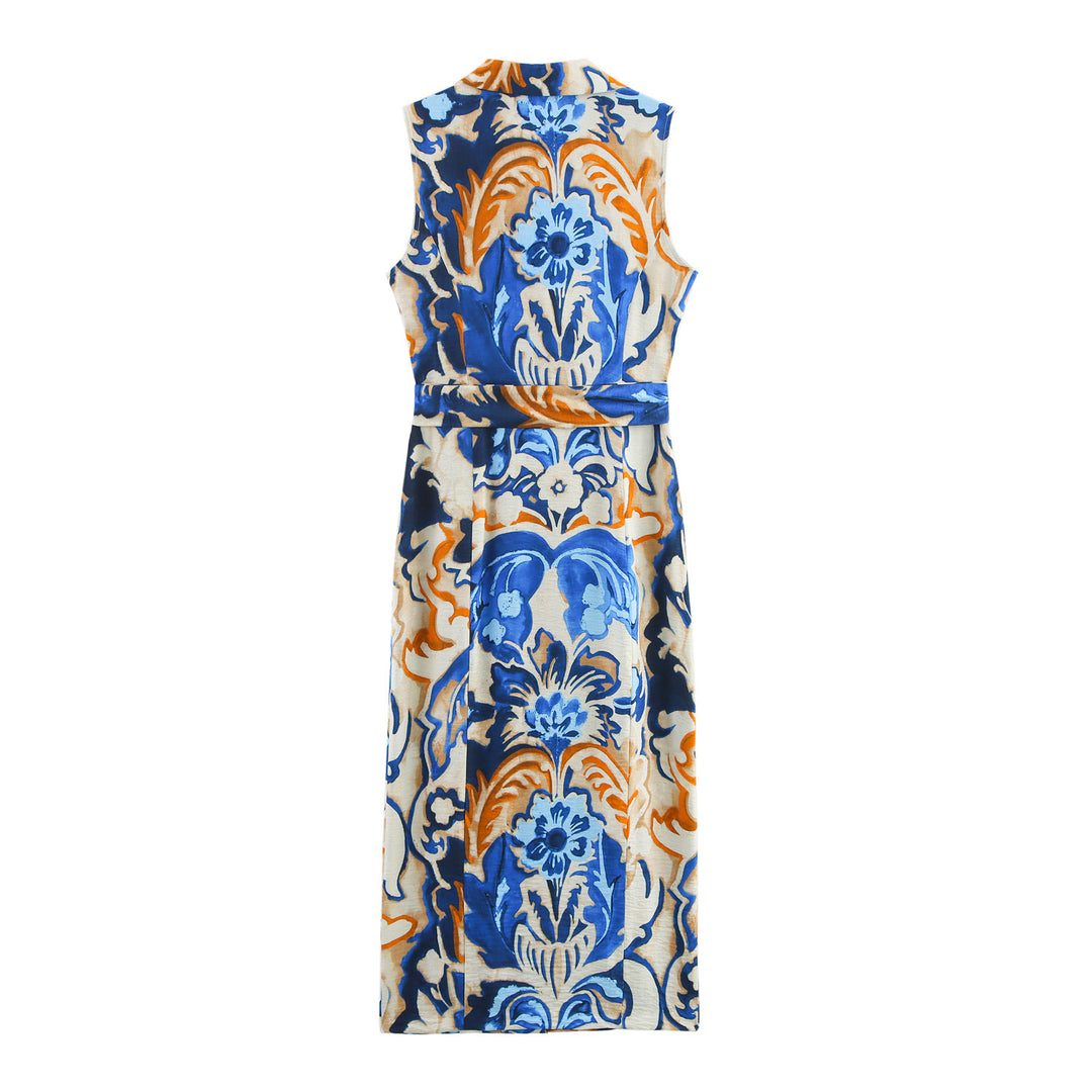 Femme Floral Print Midi Kjole med Bælte Stilla