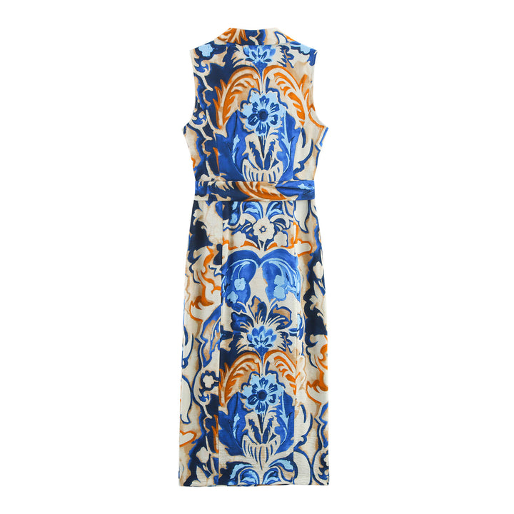 Femme Floral Print Midi Kjole med Bælte Stilla