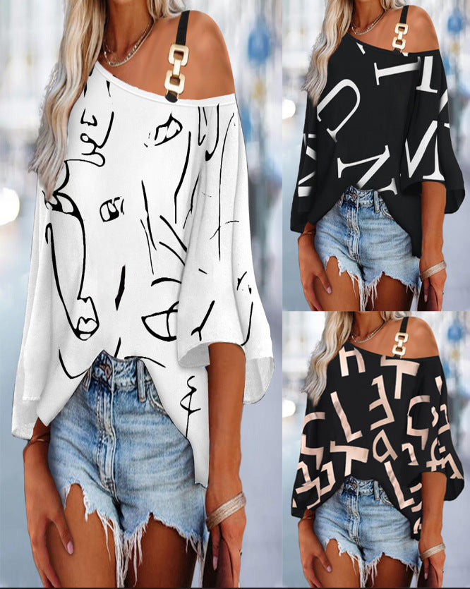 Dame Off-Shoulder Grafiktryk Bluse Stilla