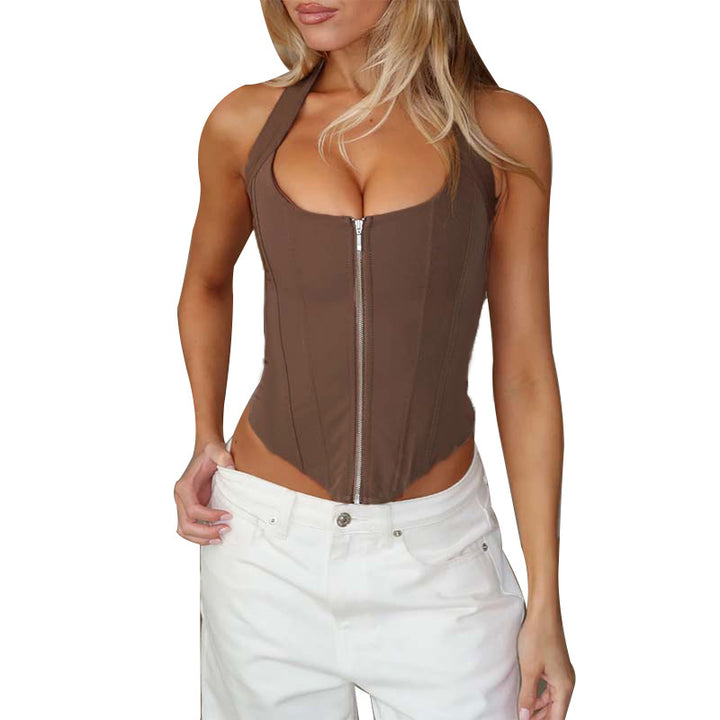Dame tætsiddende Bustier-overdel med lynlås og forstærket snit Skovae