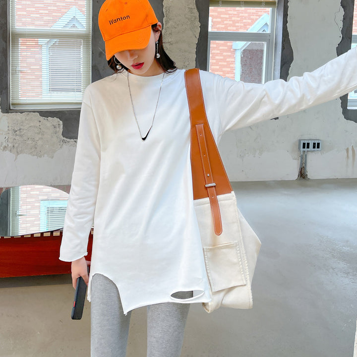 Dame Oversized Langærmet T-shirt i høj kvalitets, åndbart bomuldsblanding med afslappet snit Stilla
