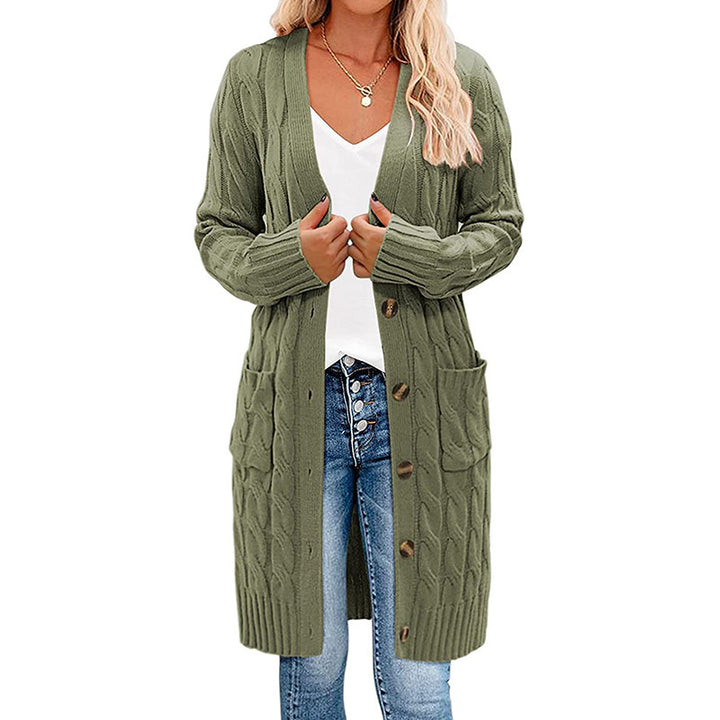 Kvindernes chunky strikket cardigan med lomme og knaplukning Stilla