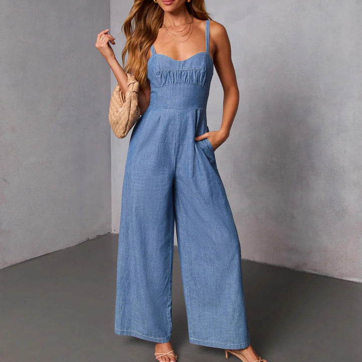 Kvinders jeans jumpsuit med bred ben og elegante stropper Stilla