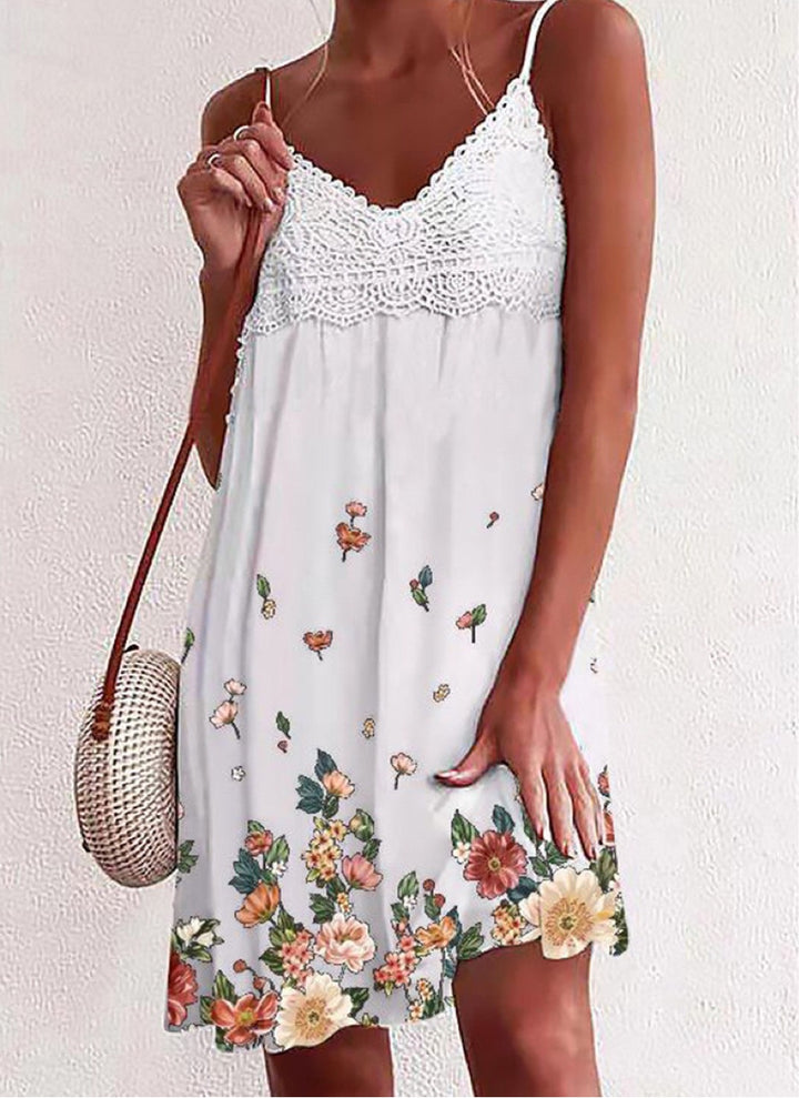 Dame Floral Spids Mini Kjole Stilla
