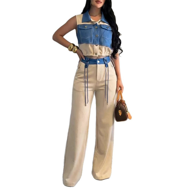 Damer Modisch Overalls med Denim-Design og Stylisk-Bund Skovae