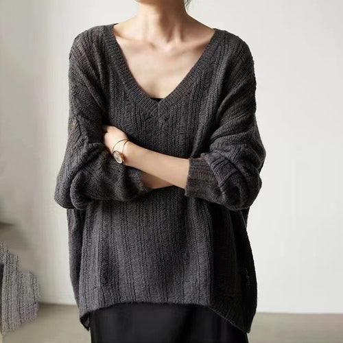 Femme Tekstureret V-Udskæring Oversized Strikpullover Stilla
