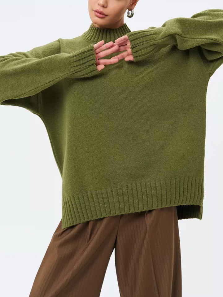 Stilla | Pullover Pullover Størrelse Schnit Ribbet Strik Semi Høj Hals Faldende Skuldre