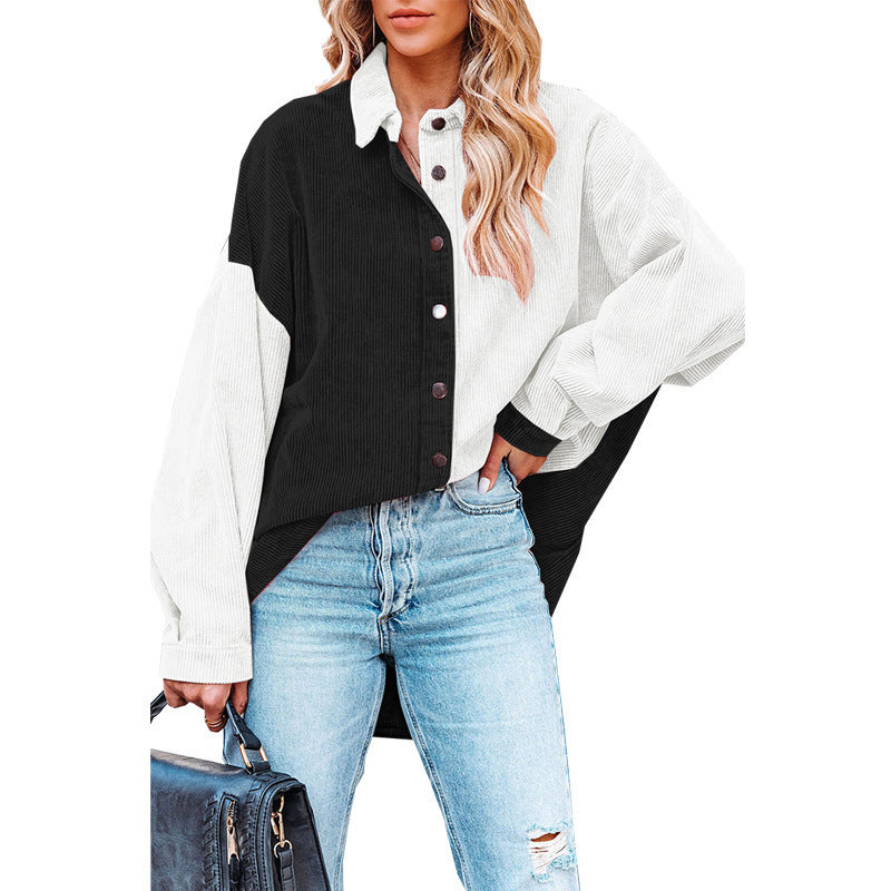Dame Corduroy Skjortejakke med oversized snit og kontrasterende farver Stilla