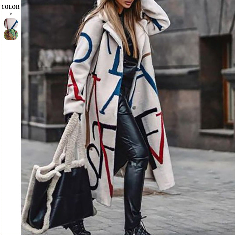 Dame Elegant Overcoat med kunstnerisk Naturmønster Stilla