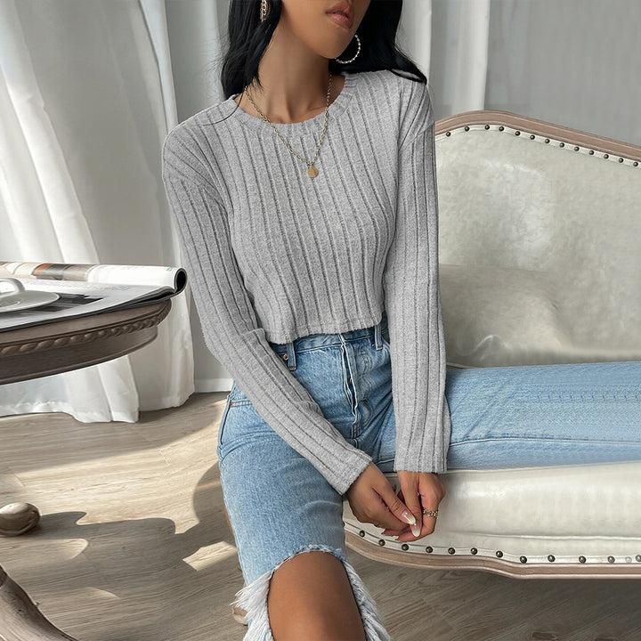 Kvinders cropped sweater med fin rib struktur og lange ærmer Stilla