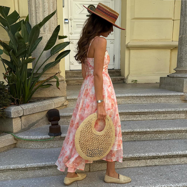 Dame Maxi Kjole med elegant drapering og romantisk blomsterdesign Skovae