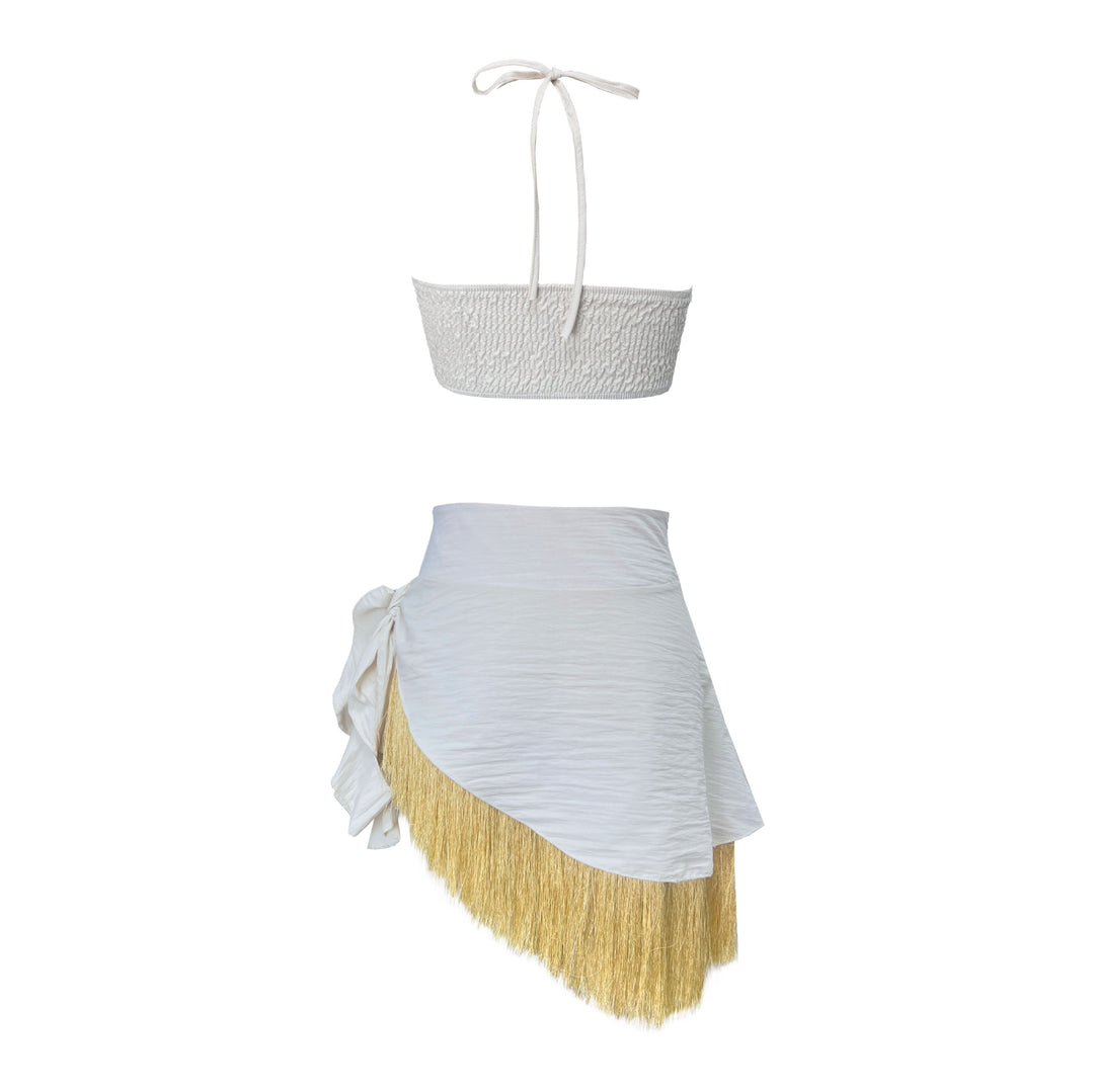 Dame strandtop med frynset nederdel Stilla
