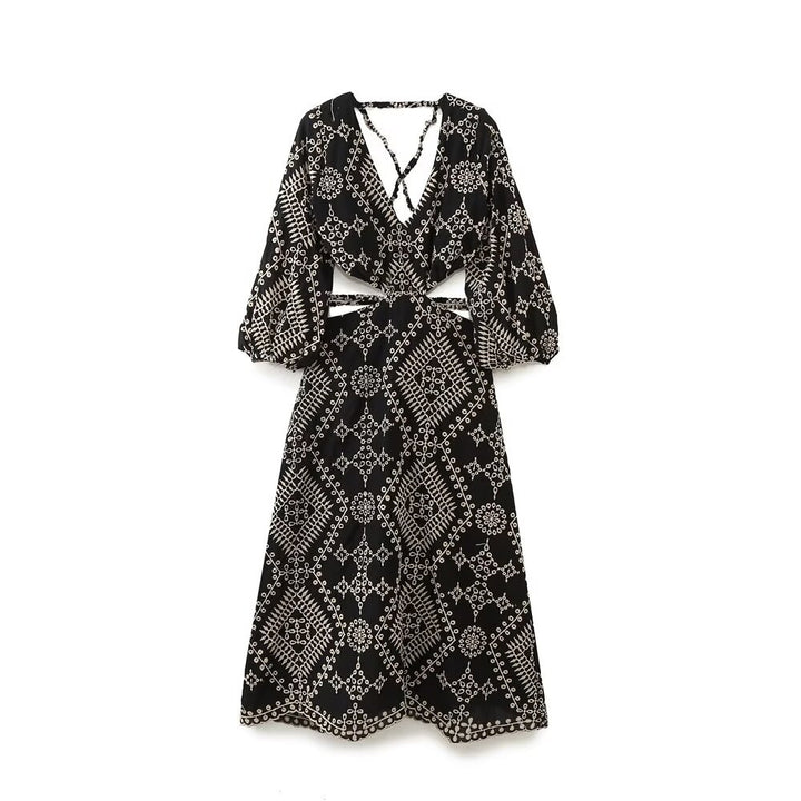 Femme Elegant Bohemian Maxi Kjole med Uddannelsesdetaljer Stilla