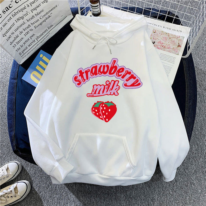 Dame hætte sweatshirt med munter jordbær mælk design Skovae