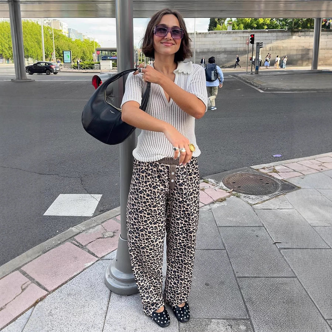 Dame Mode Leopardbukser med elastisk talje Skovae