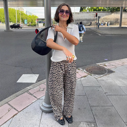 Dame Mode Leopardbukser med elastisk talje Skovae