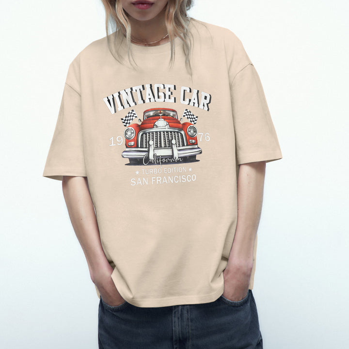 Dame Oversized T-shirt med Vintage-Bil-motiv Stilla