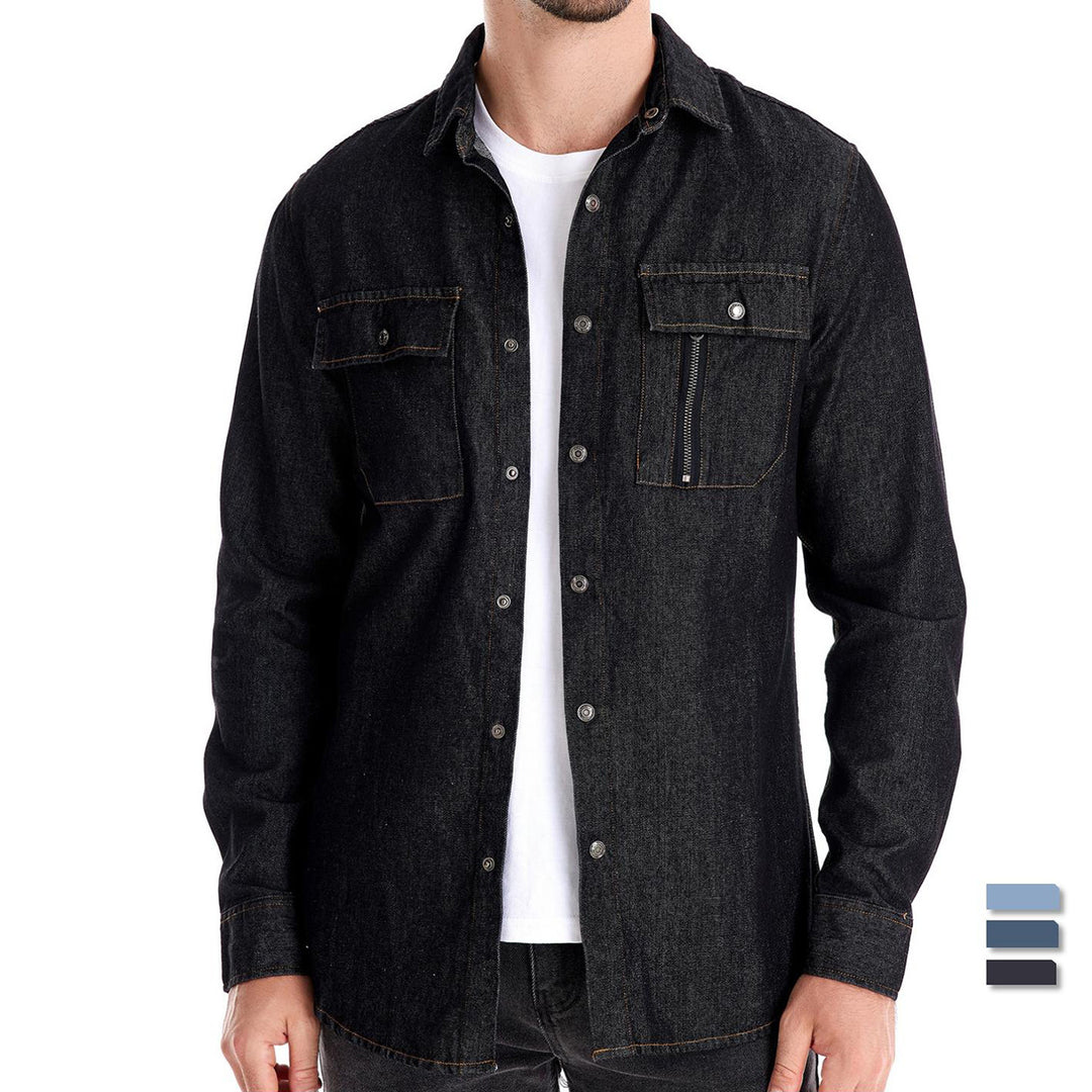 Herre denimskjorte med dobbelt brystlomme og moderne snit Stilla