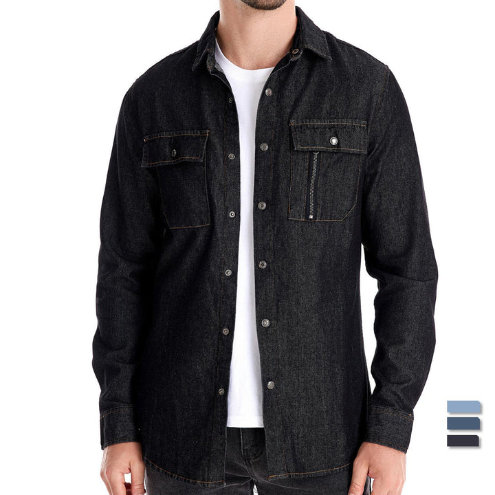 Herre denimskjorte med dobbelt brystlomme og moderne snit Stilla