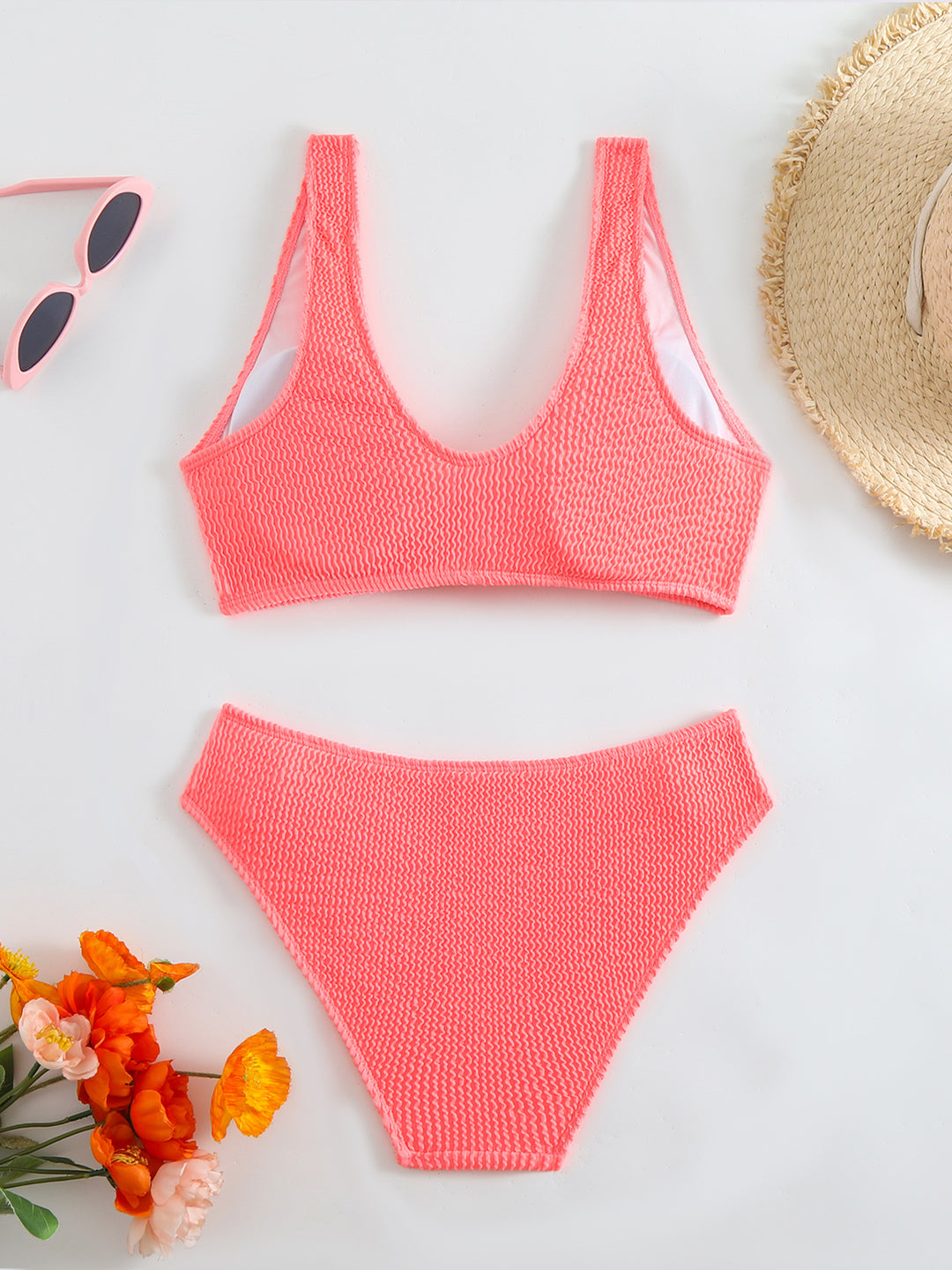 Dame struktureret Crop Top og høj talje Bikini-Sæt Stilla