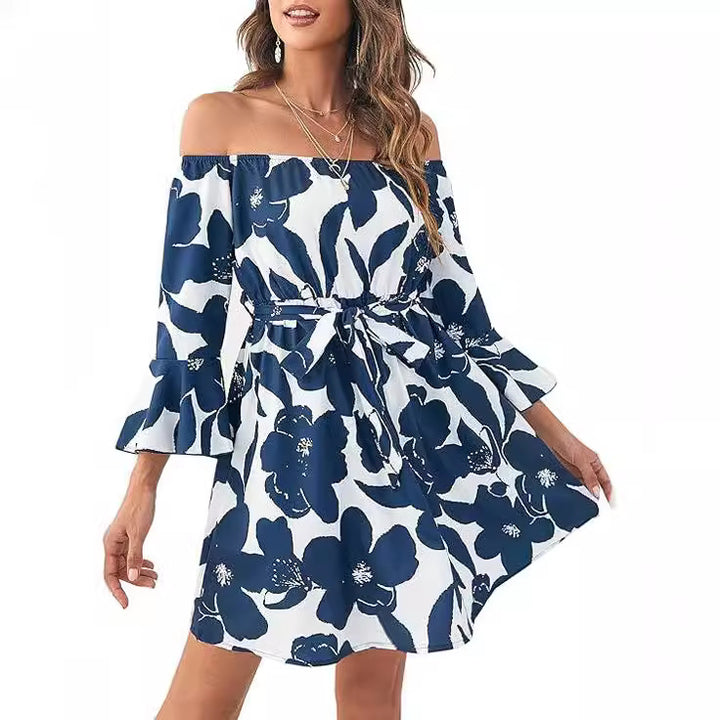 Kvinders Off-Shoulder Kjole med Farverigt Mønster Stilla