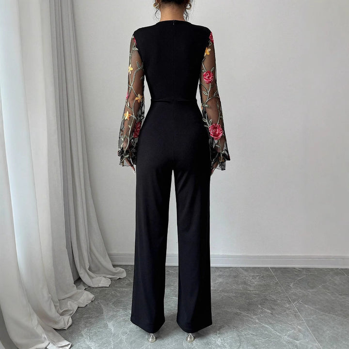 Dame elegant top med blomsterprint laceindsatser Stilla