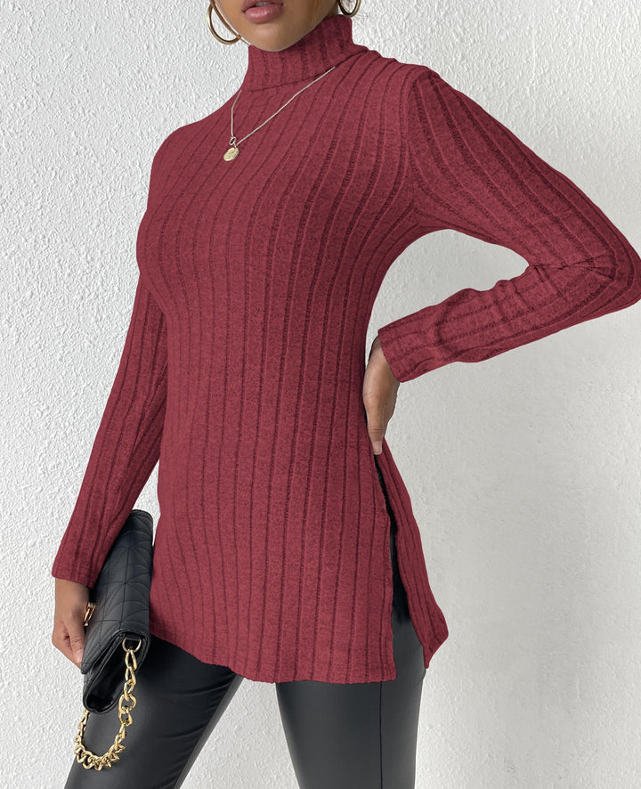 Dame rullekrave sweater med struktureret overflade og fashionable sidelæg Stilla