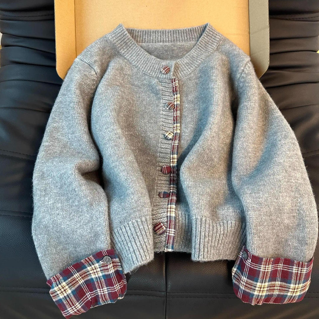 Damer Cozy Cardigan med Ternet Mønster Stilla