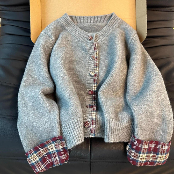 Damer Cozy Cardigan med Ternet Mønster Stilla