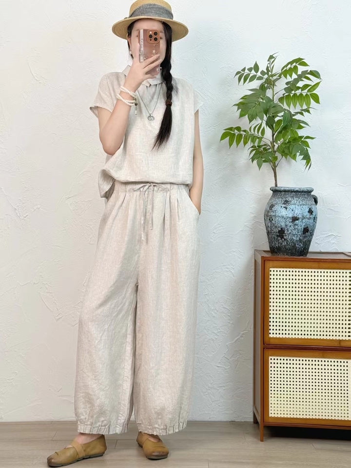 Dame Casual Højtaljede Linned-Culottes med elastiske Ankelslutninger Stilla