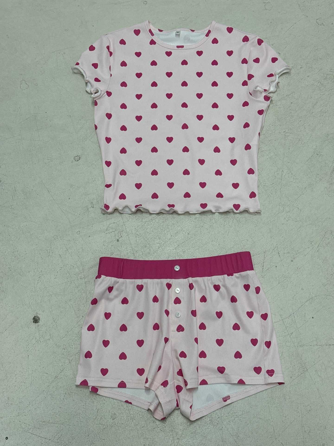 Dame Pyjama Sæt med hjerteformet mønster og elastisk waistband Skovae