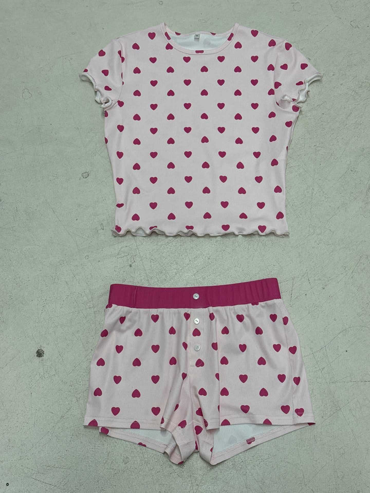 Dame Pyjama Sæt med hjerteformet mønster og elastisk waistband Skovae