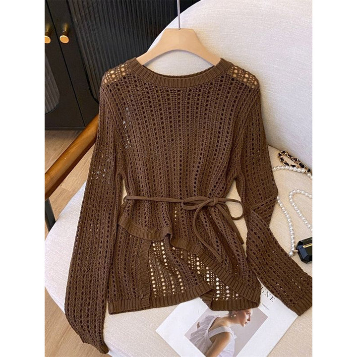 Femme Åben-Strik Afslappet Pullover med Knude Detalje Stilla