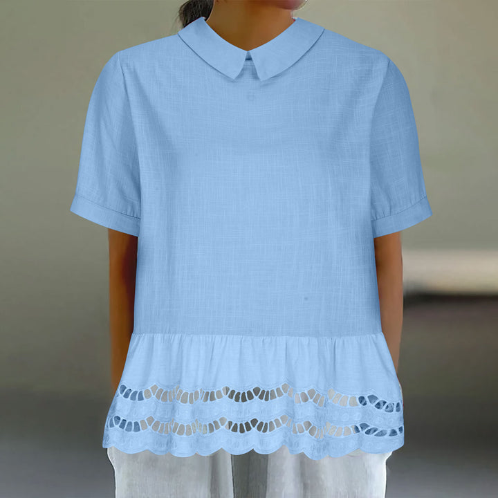 Elegant bluse til damer med korte ærmer og 'Scalloped' kant Stilla