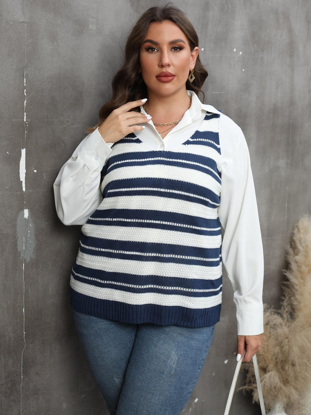 Dame strikpullover med trendy stribemønster Stilla