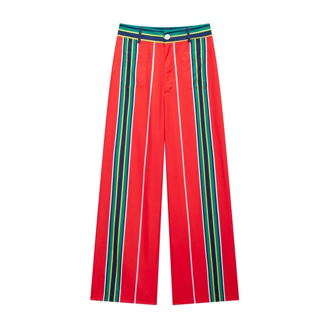 Femme Bred Bukser med Farverigt Stribet Design Stilla
