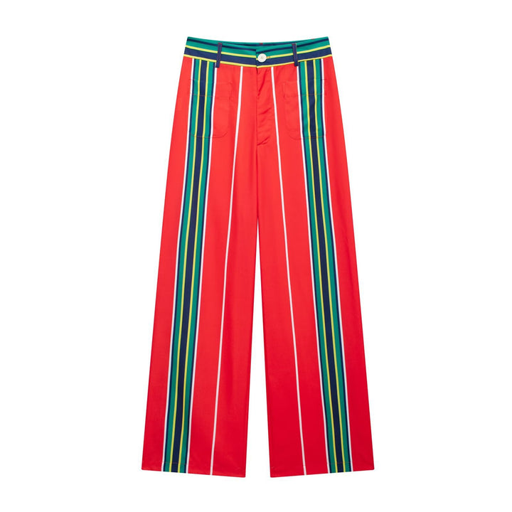 Femme Bred Bukser med Farverigt Stribet Design Stilla