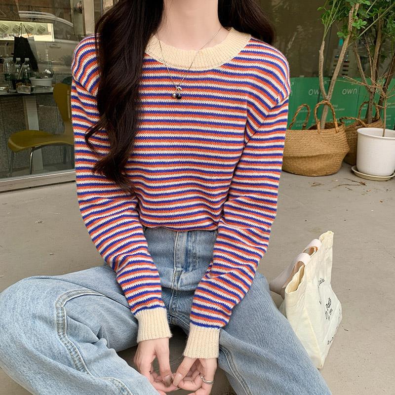 Dame casual stribet sweater med stilfuld ruffle trim Stilla
